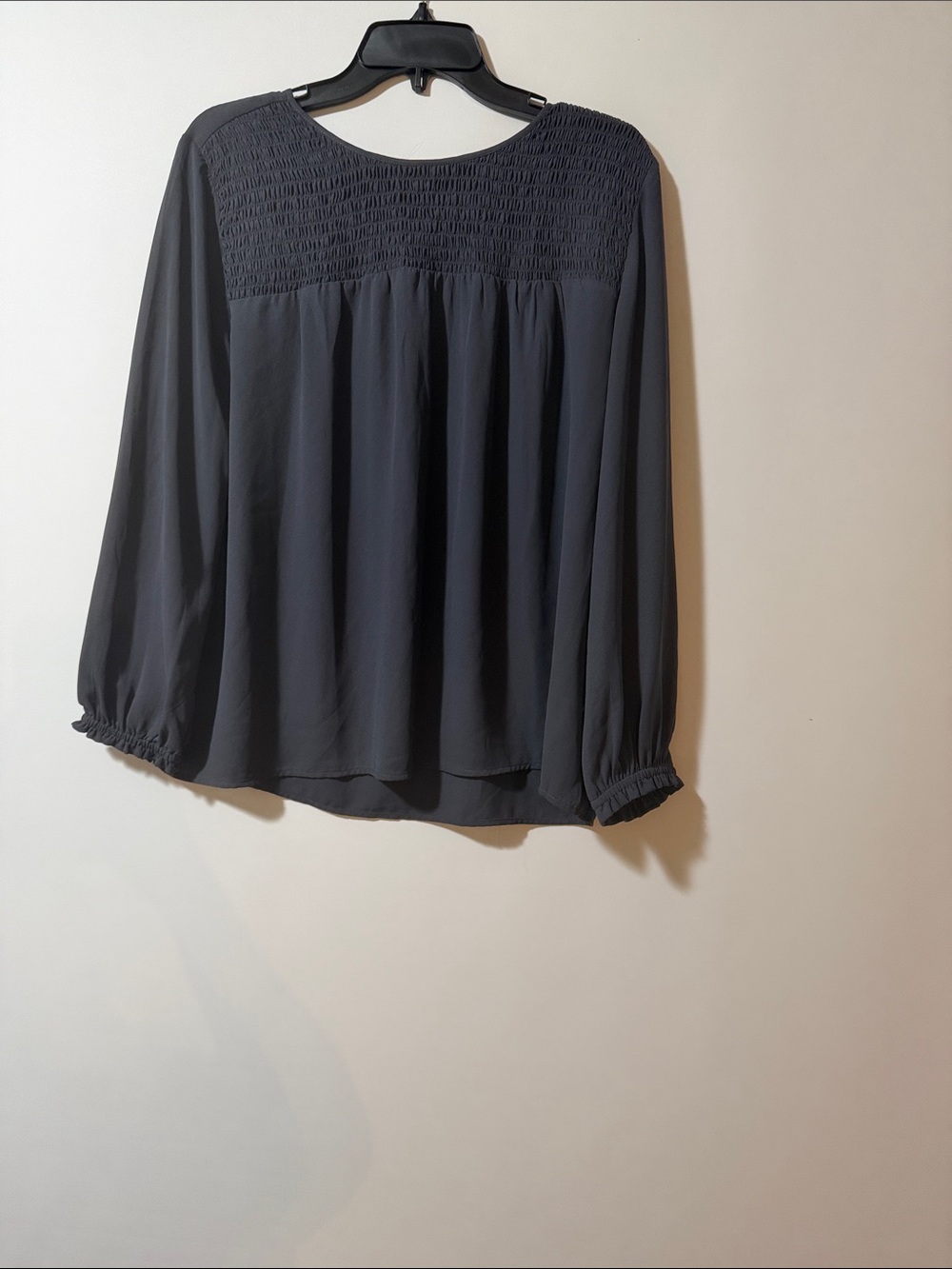 LOFT gray Smocked Yoke Long-Sleeve Blouse